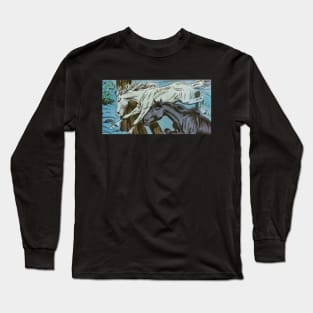 Black and white horses fly over the fence Long Sleeve T-Shirt